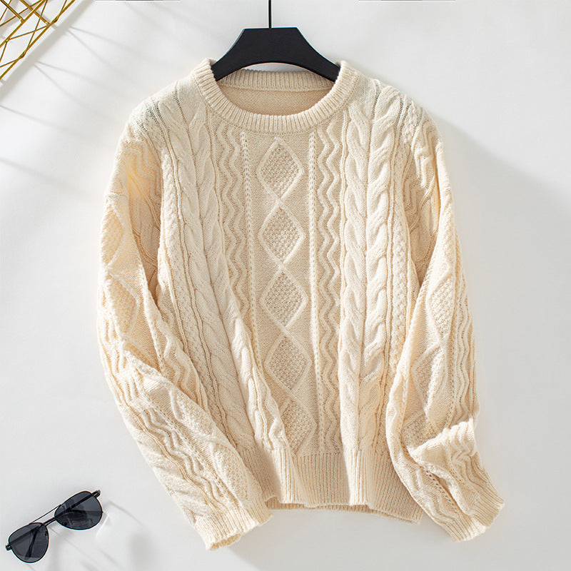 Maglione in maglia da donna a trecce a maniche lunghe