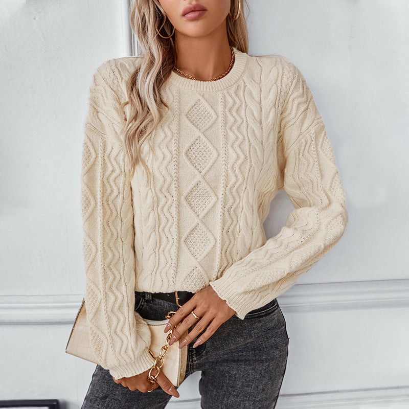 Maglione in maglia da donna a trecce a maniche lunghe
