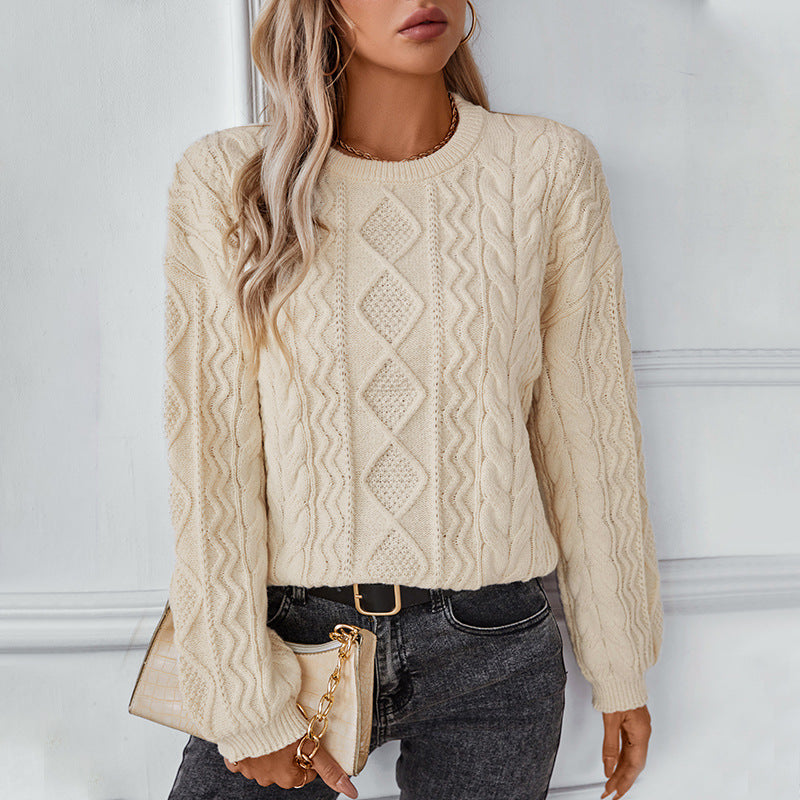 Maglione in maglia da donna a trecce a maniche lunghe