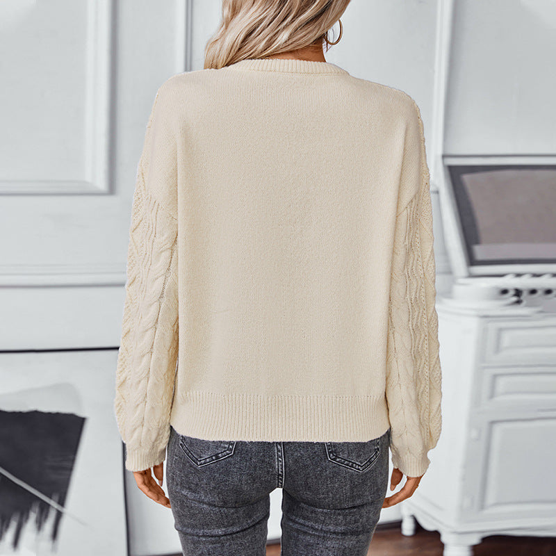 Maglione in maglia da donna a trecce a maniche lunghe