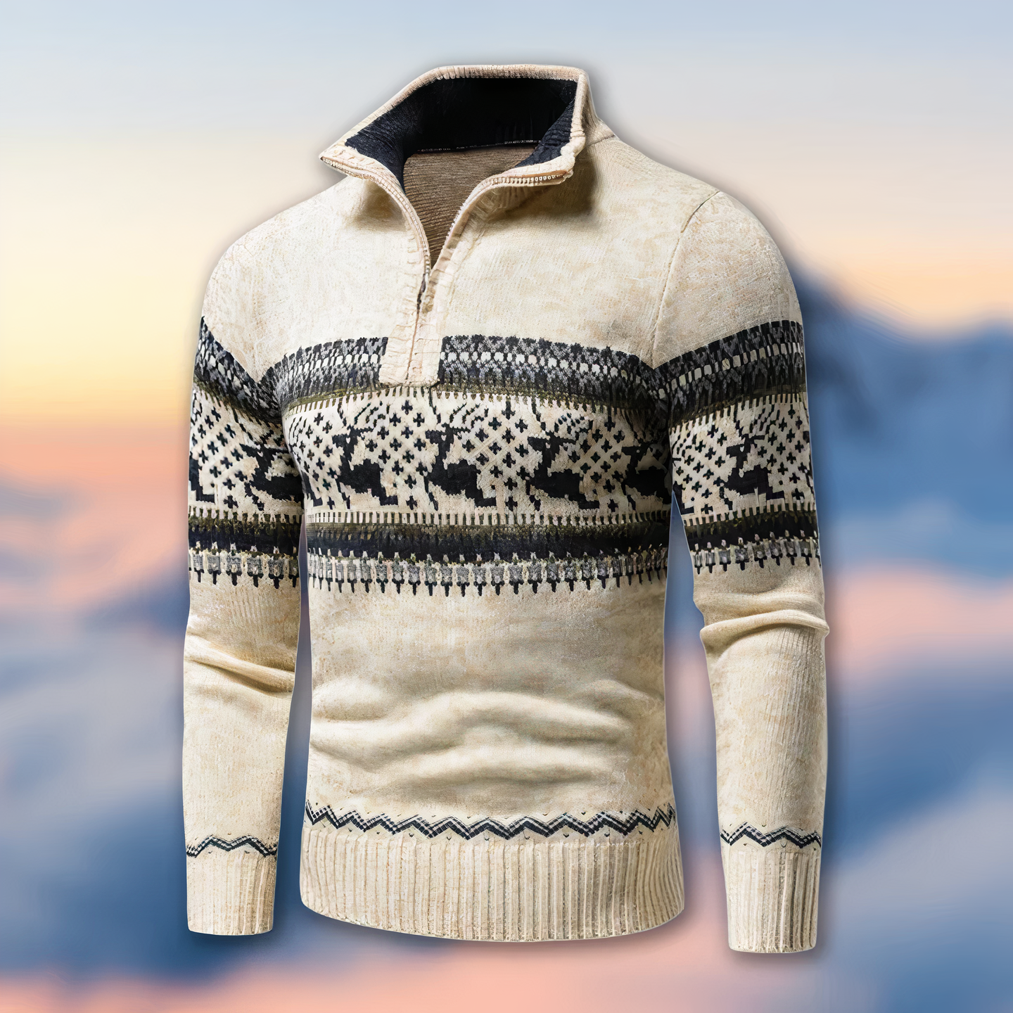Maglione in maglia da uomo con mezza zip