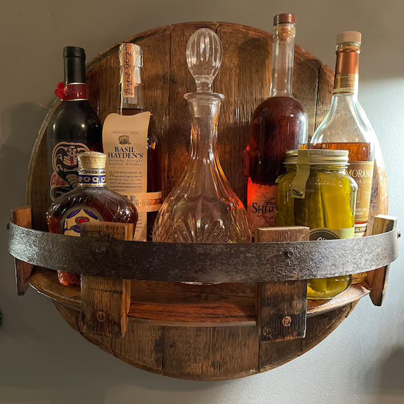 Mensola da Parete a Botte di Whiskey | Design Rustico in Legno Massello | Rotonda