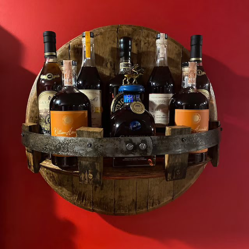 Mensola da Parete a Botte di Whiskey | Design Rustico in Legno Massello | Rotonda