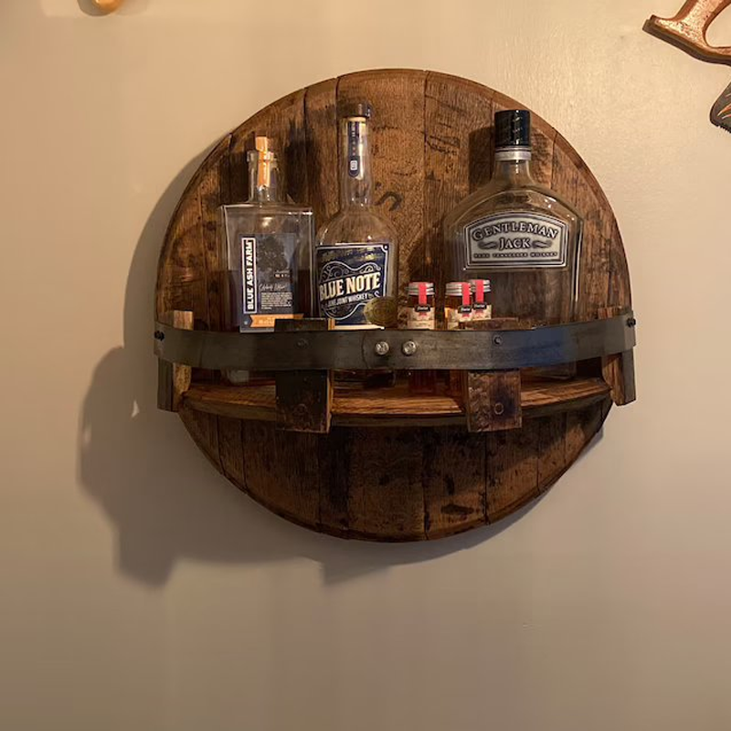 Mensola da Parete a Botte di Whiskey | Design Rustico in Legno Massello | Rotonda
