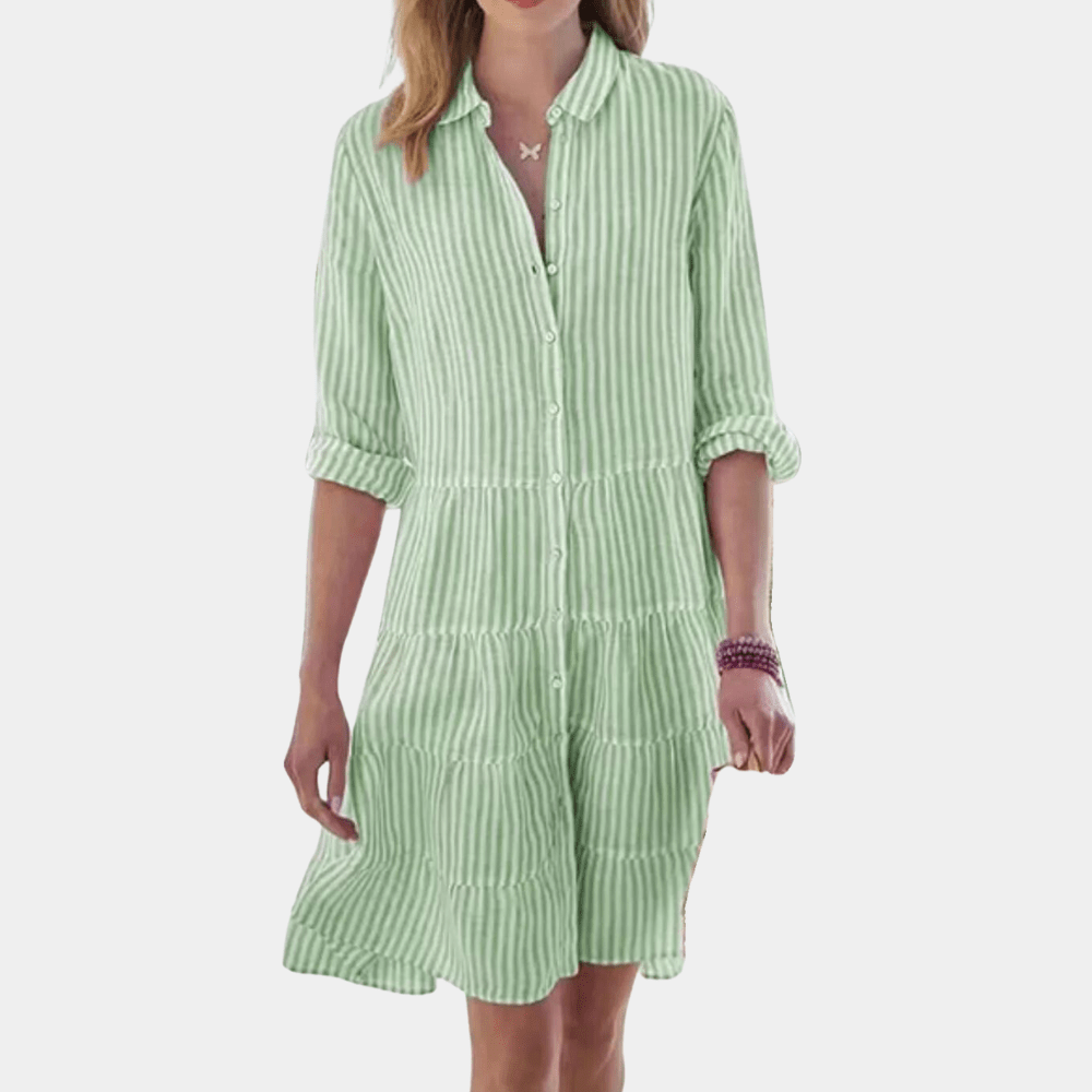 Mini abito a camicia da donna a righe a balze