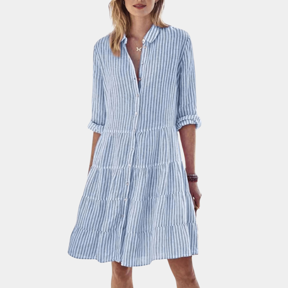 Mini abito a camicia da donna a righe a balze