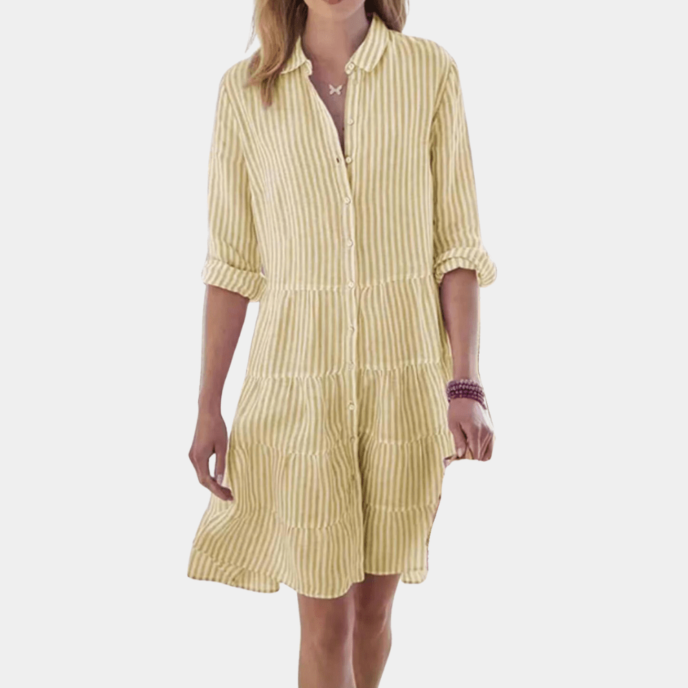 Mini abito a camicia da donna a righe a balze