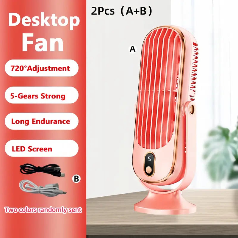 Mini climatizzatore portatile con ricarica USB – 5 livelli di velocità e rotazione a 720°
