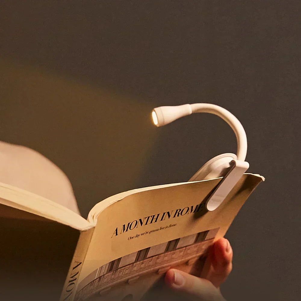 Mini Luce da Lettura per Libri - Luce Notturna Portatile Clip-On Ricaricabile USB, LED Dimmerabile per Camera da Letto, Protezione Occhi e Campeggio - Lampada da Libro con Clip Orientabile a 360°