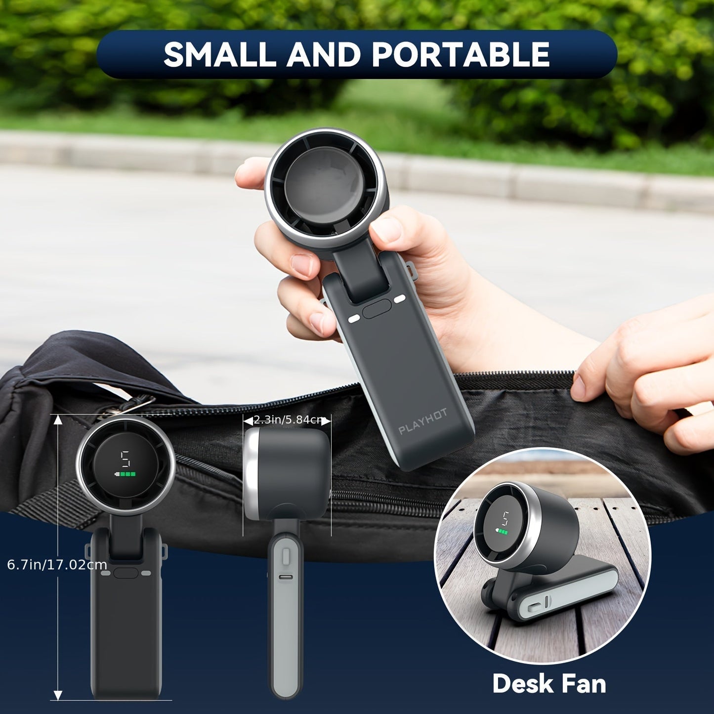 Mini Ventilatore Portatile Turbo da 12 Ore con Luce LED - Ventilatore di Raffreddamento a Batteria con 5 Velocità, Tecnologia Air Turbo 3 in 1 - Design Compatto per Outdoor, Viaggi e Uso Quotidiano