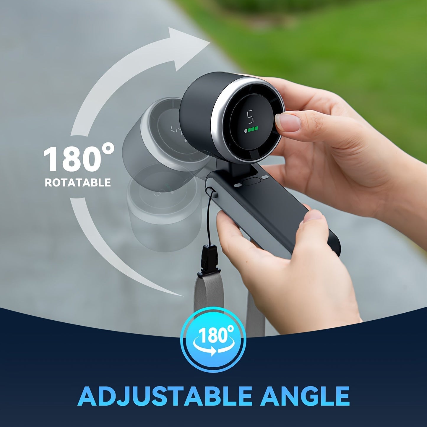 Mini Ventilatore Portatile Turbo da 12 Ore con Luce LED - Ventilatore di Raffreddamento a Batteria con 5 Velocità, Tecnologia Air Turbo 3 in 1 - Design Compatto per Outdoor, Viaggi e Uso Quotidiano