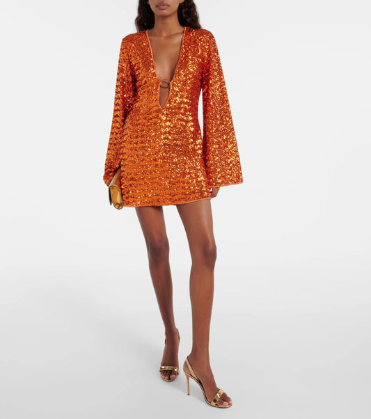 Minidress da Donna con Paillettes e Scollo Profondo
