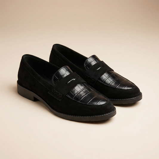 Mocassini da donna in pelle con motivo a coccodrillo | Scarpe slip-on imbottite