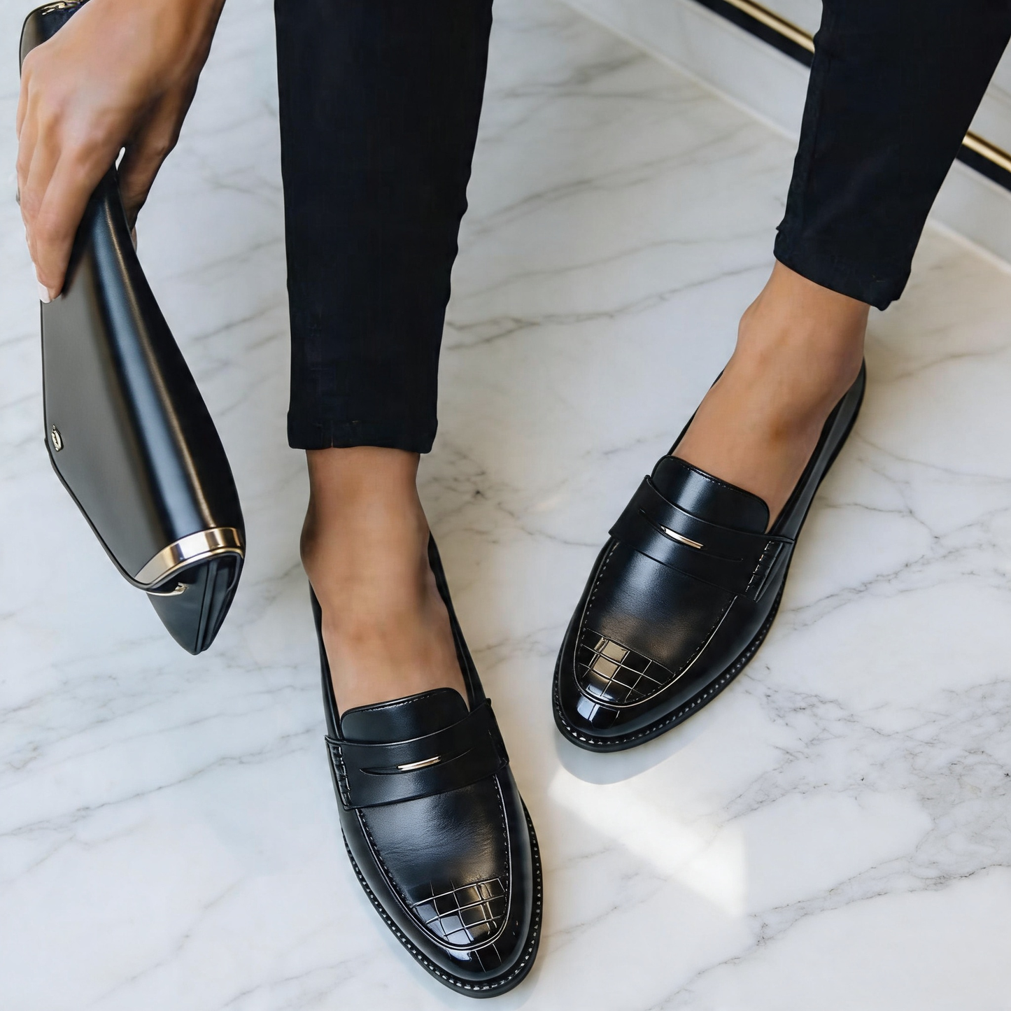 Mocassini da donna in pelle con motivo a coccodrillo | Scarpe slip-on imbottite