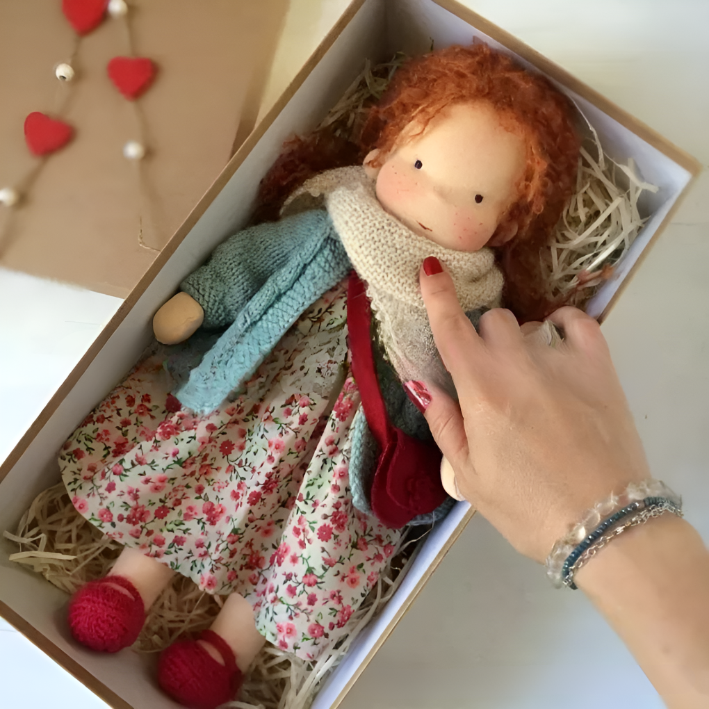 Morbida Bambola da Coccole Stile Waldorf con Morbido Cardigan in Maglia
