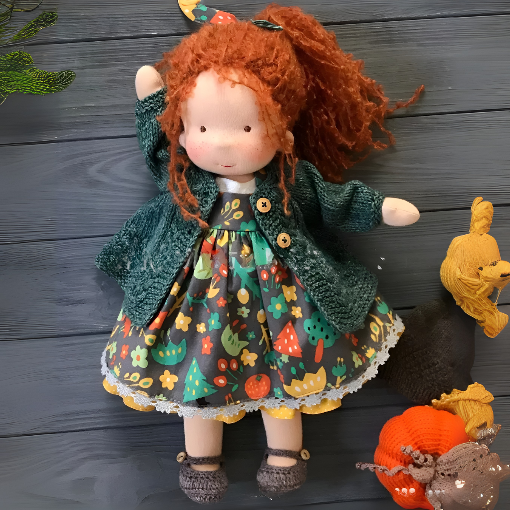 Morbida Bambola da Coccole Stile Waldorf con Morbido Cardigan in Maglia