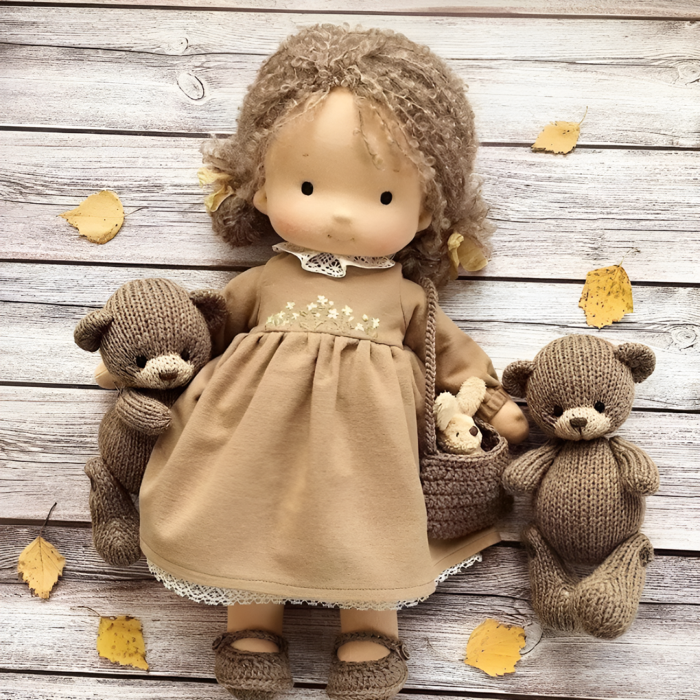 Morbida Bambola da Coccole Stile Waldorf con Morbido Cardigan in Maglia