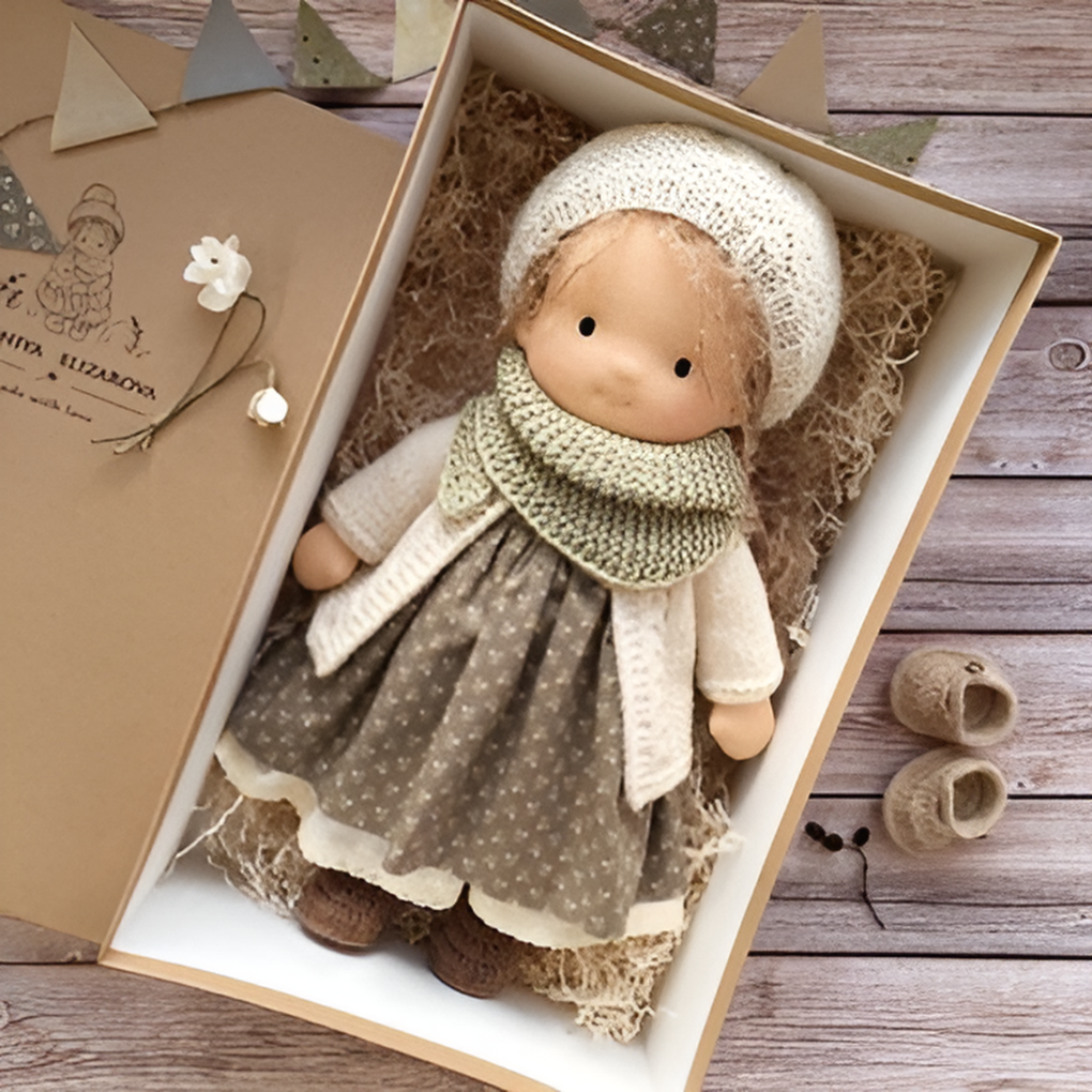 Morbida Bambola da Coccole Stile Waldorf con Morbido Cardigan in Maglia