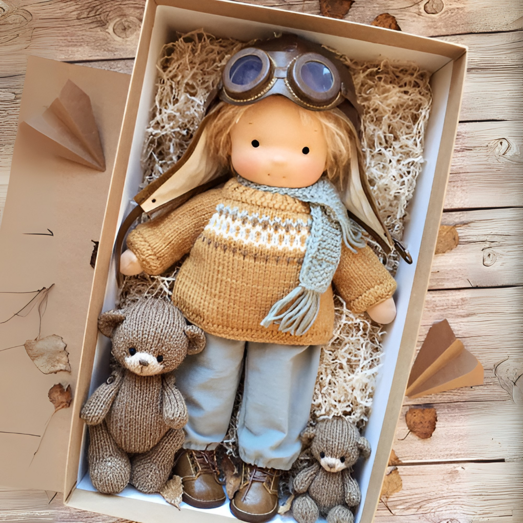Morbida Bambola da Coccole Stile Waldorf con Morbido Cardigan in Maglia