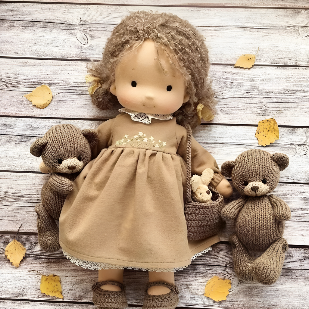 Morbida Bambola da Coccole Stile Waldorf con Morbido Cardigan in Maglia