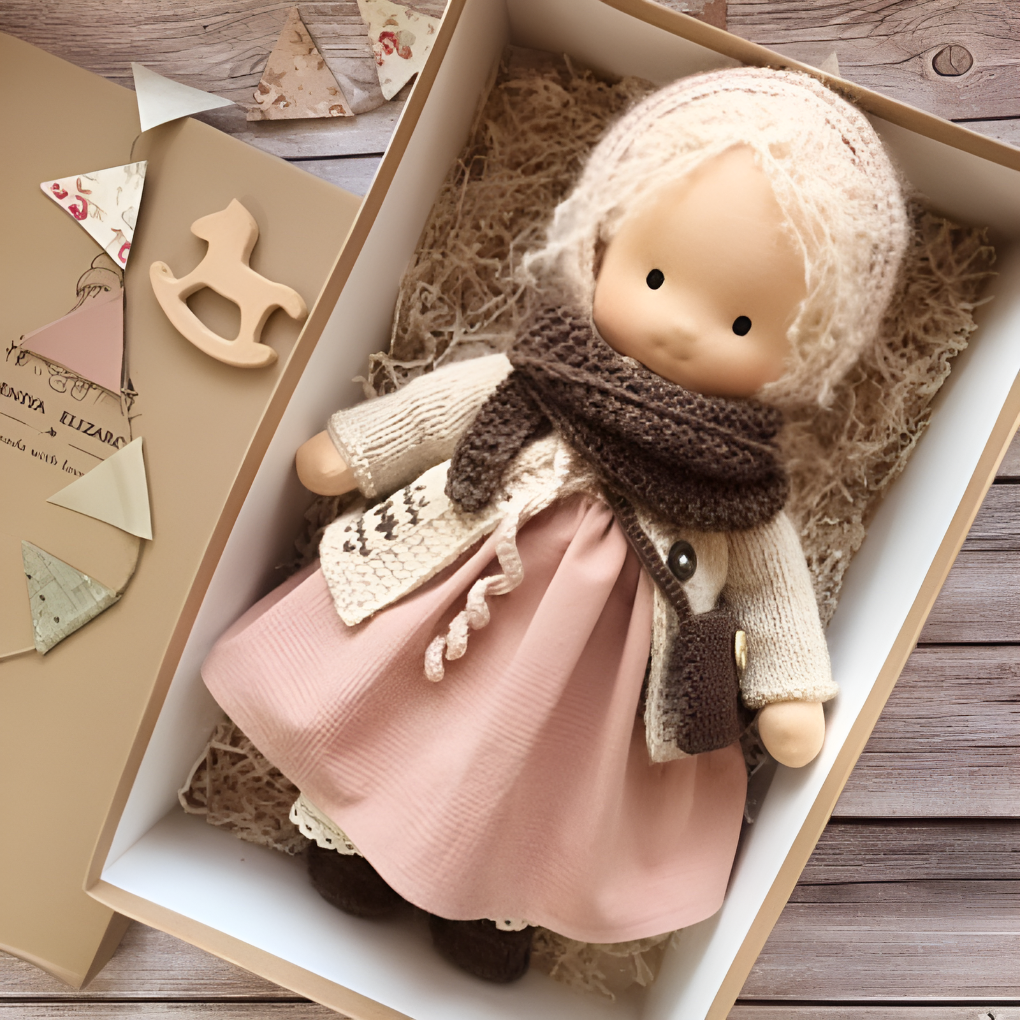 Morbida Bambola da Coccole Stile Waldorf con Morbido Cardigan in Maglia