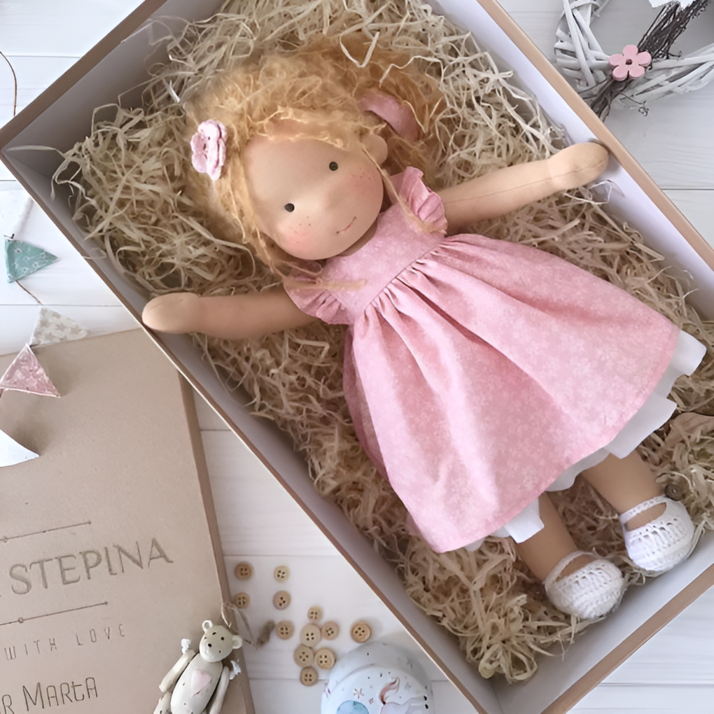 Morbida Bambola da Coccole Stile Waldorf con Morbido Cardigan in Maglia