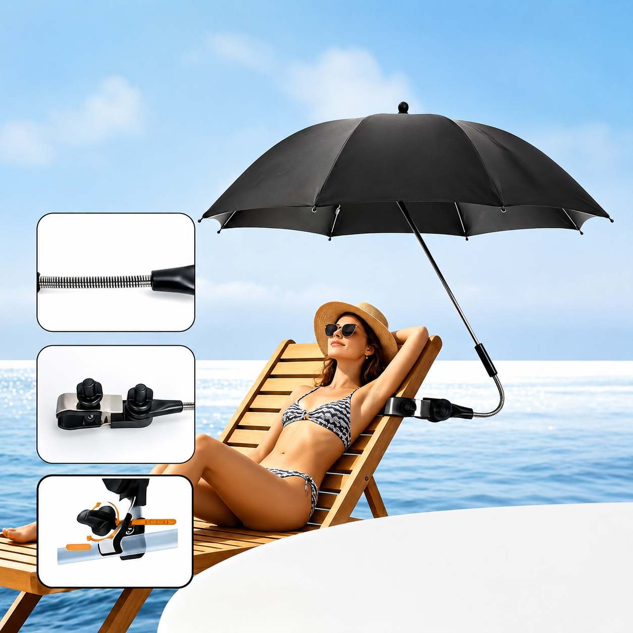 Ombrellone Portatile con Rotazione a 360° e Tessuto Resistente ai Raggi UV – Ideale per Spiaggia e Camping