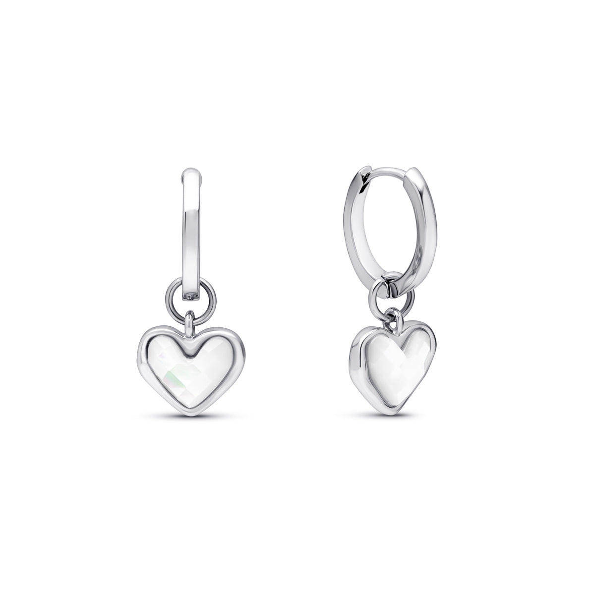 Orecchini a Cerchio Huggie con Quarzo Bianco