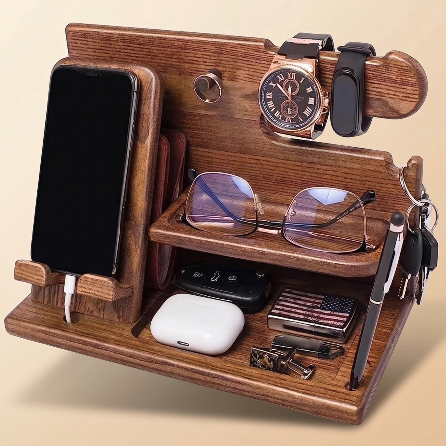 Organizzatore in Legno e Docking Station da Comodino