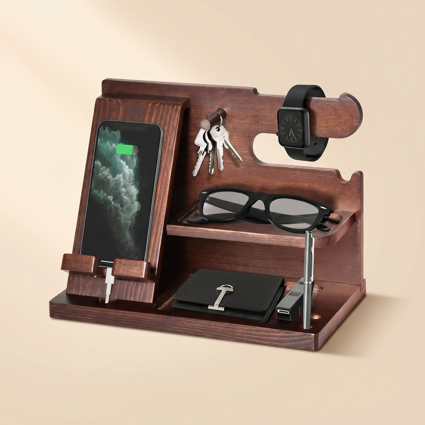 Organizzatore in Legno e Docking Station da Comodino