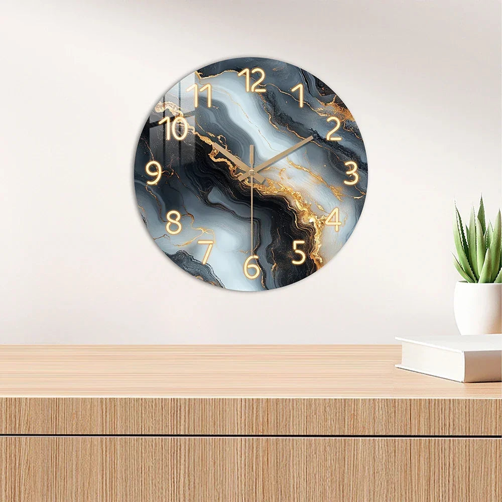 Orologio da Parete Blu e Oro con Effetto Marmo | In Legno e Silenzioso