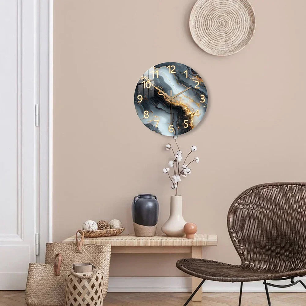 Orologio da Parete Blu e Oro con Effetto Marmo | In Legno e Silenzioso