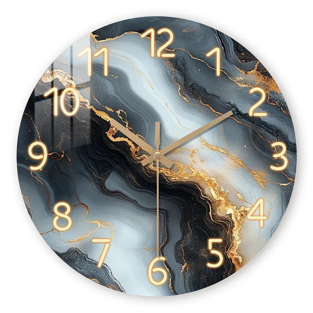 Orologio da Parete Blu e Oro con Effetto Marmo | In Legno e Silenzioso