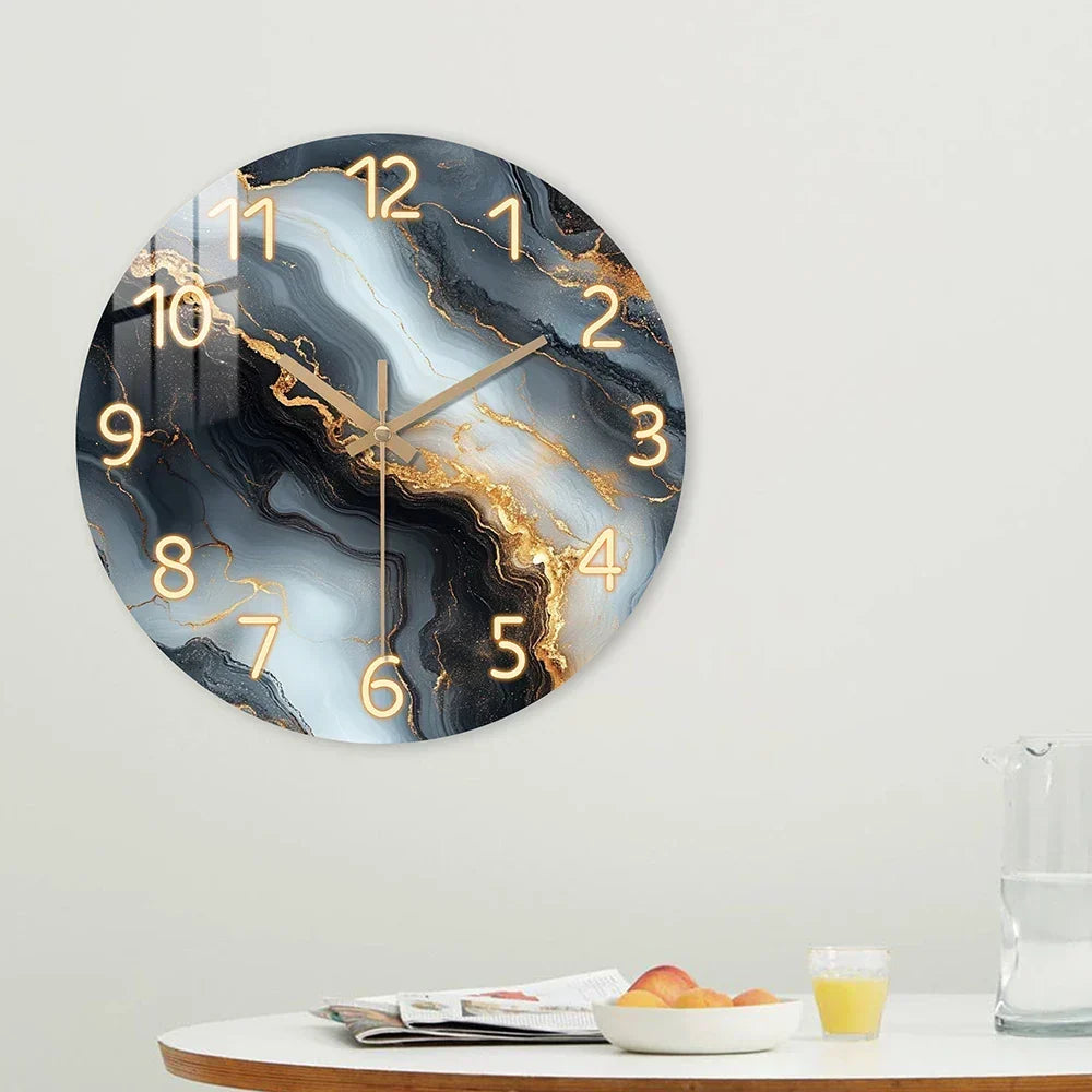 Orologio da Parete Blu e Oro con Effetto Marmo | In Legno e Silenzioso
