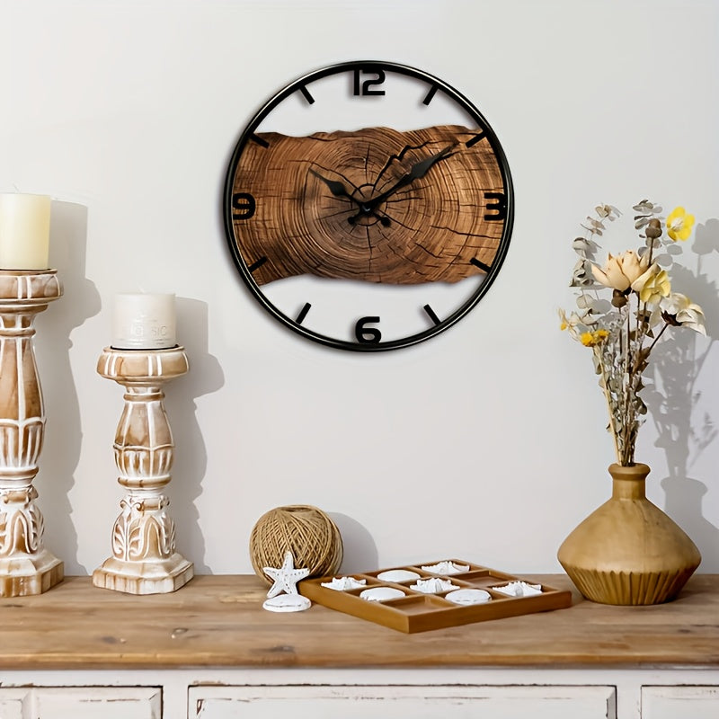 Orologio da parete in stile tronco d'albero rustico | Orologio effetto legno naturale