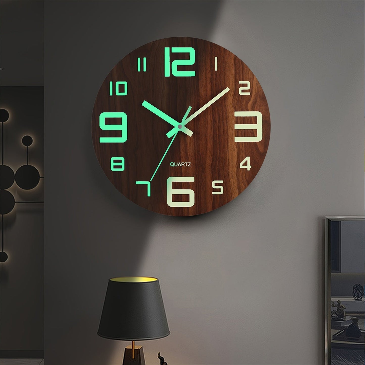 Orologio da parete luminoso in legno di noce | Design silenzioso in legno che si illumina al buio