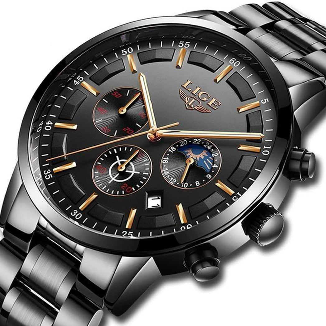 Orologio da polso militare nero con cinturino in acciaio