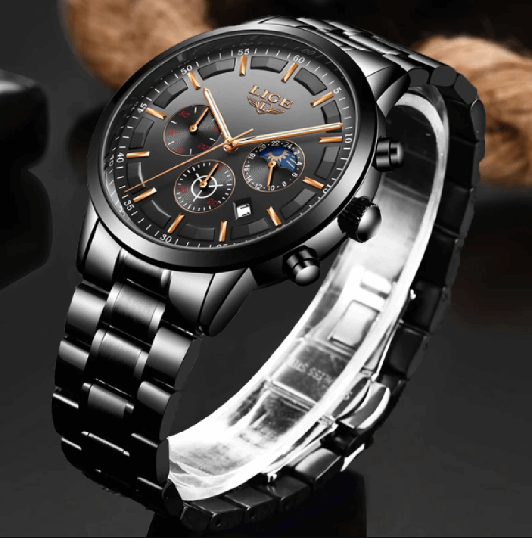 Orologio da polso militare nero con cinturino in acciaio