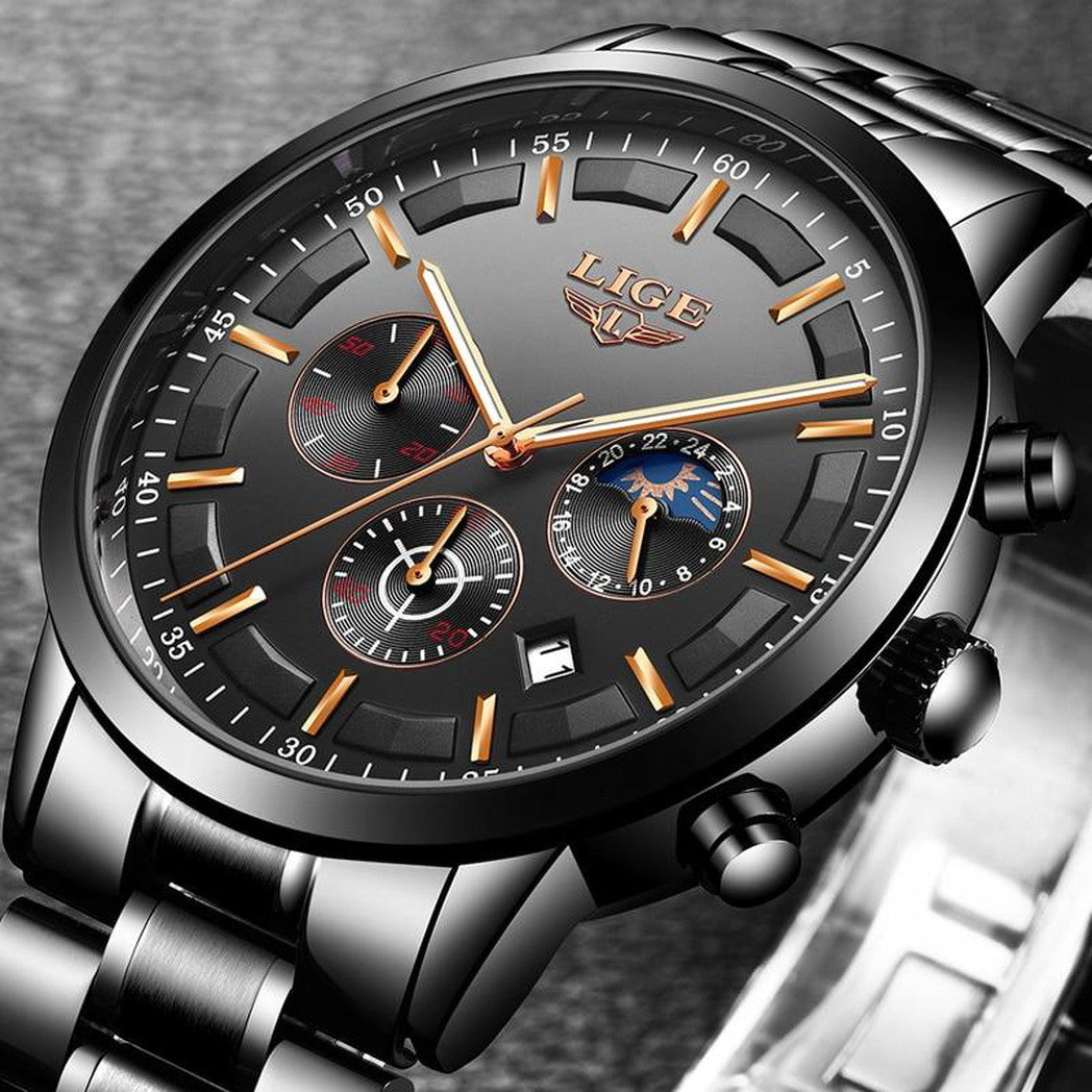 Orologio da polso militare nero con cinturino in acciaio