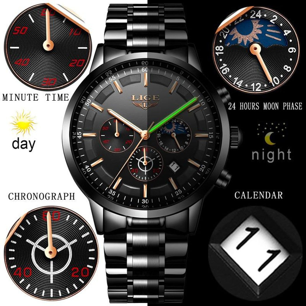 Orologio da polso militare nero con cinturino in acciaio