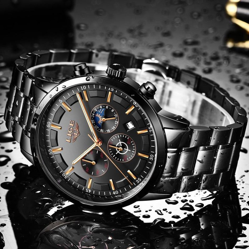 Orologio da polso militare nero con cinturino in acciaio