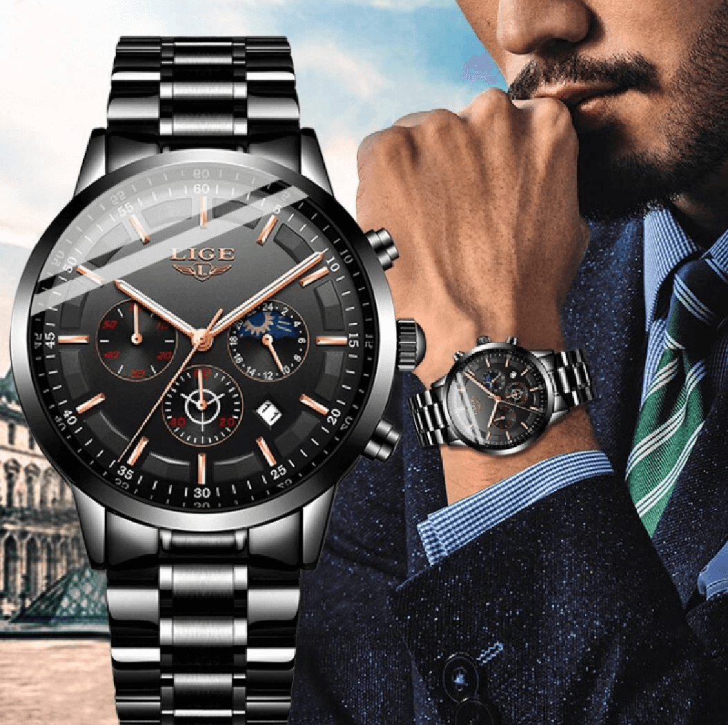 Orologio da polso militare nero con cinturino in acciaio