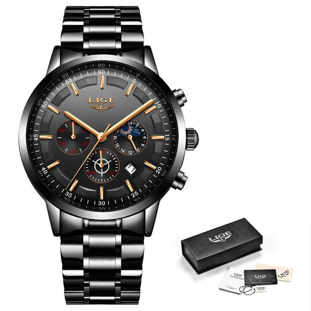 Orologio da polso militare nero con cinturino in acciaio