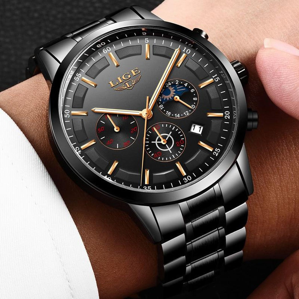 Orologio da polso militare nero con cinturino in acciaio