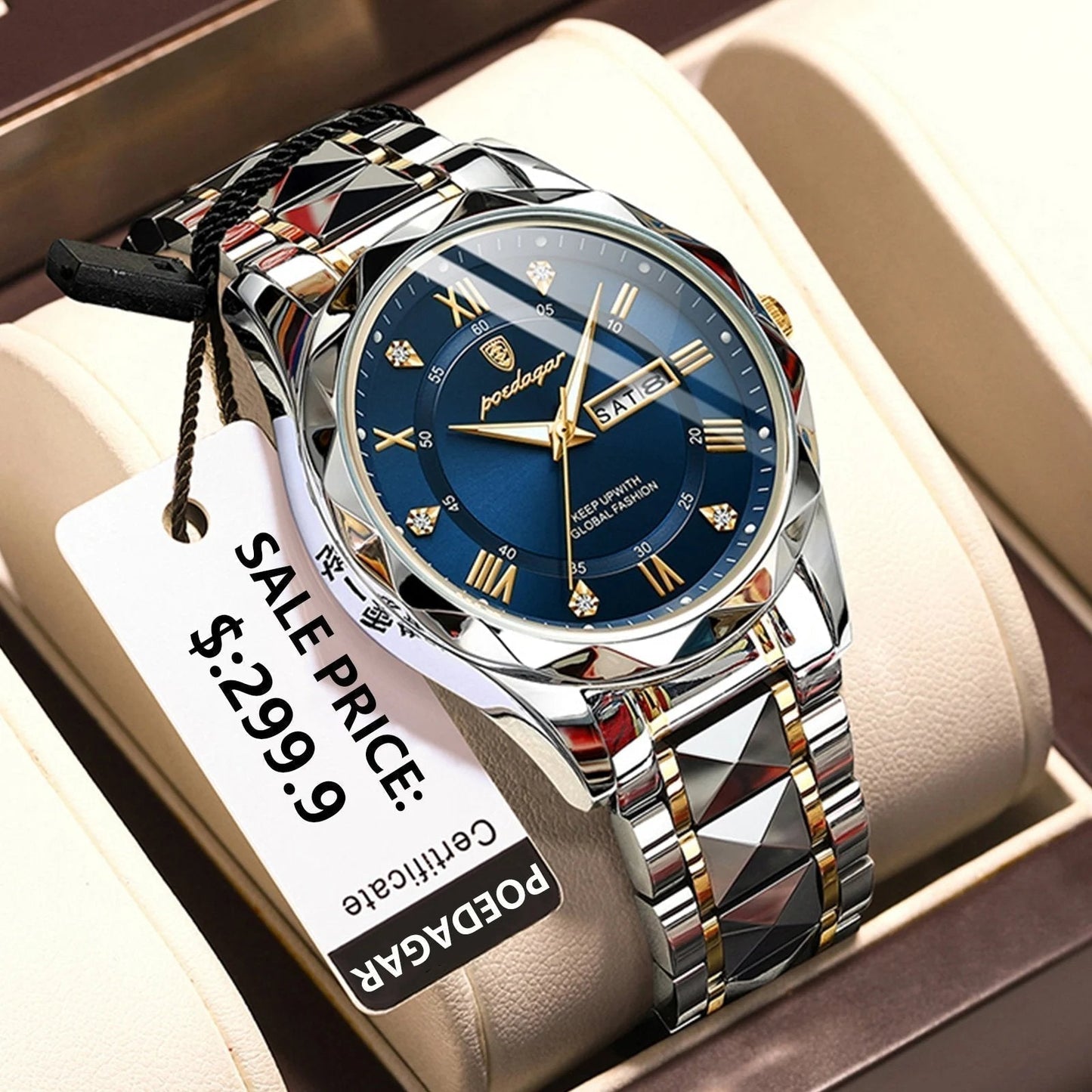 Orologio da uomo resistente all'acqua con lancette luminose