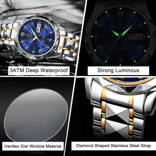 Orologio da uomo resistente all'acqua con lancette luminose