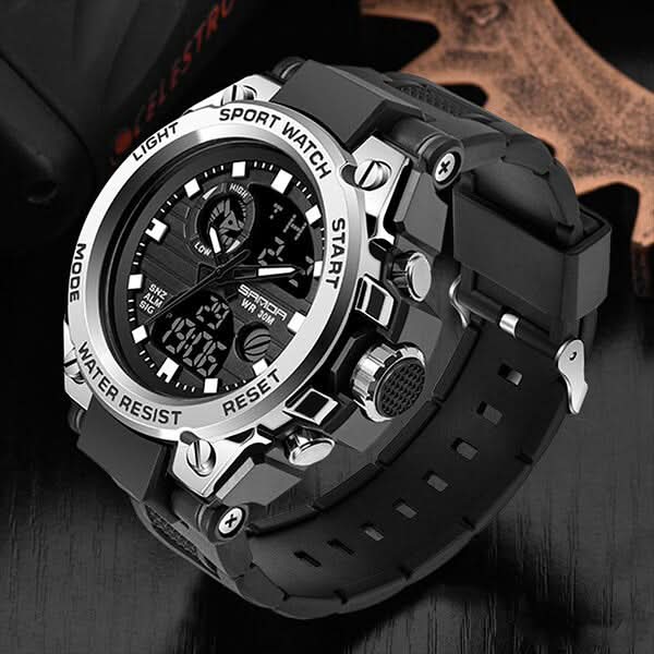 Orologio militare da uomo con display analogico-digitale e multifunzione