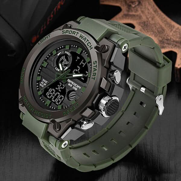 Orologio militare da uomo con display analogico-digitale e multifunzione