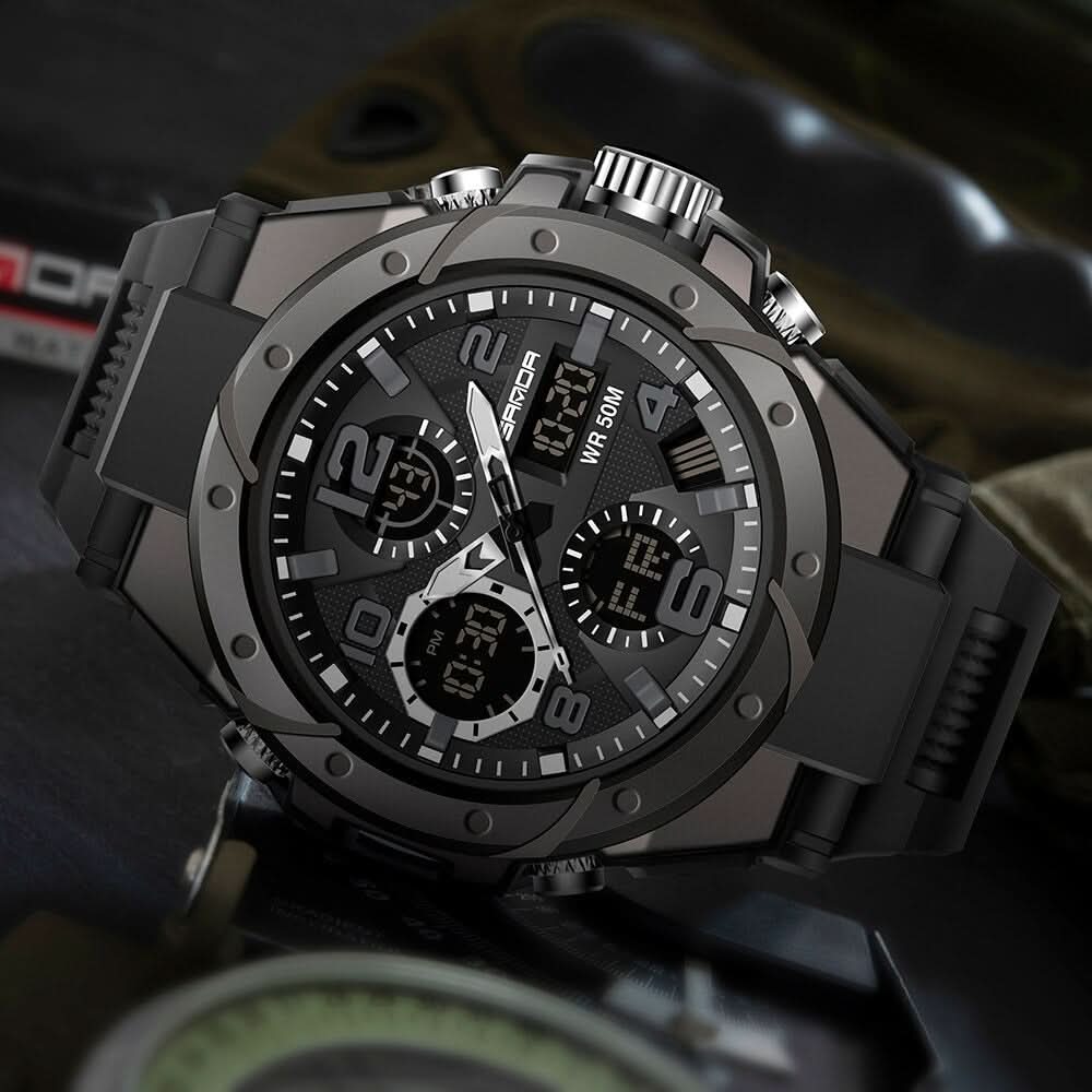 Orologio militare da uomo con display analogico-digitale e multifunzione