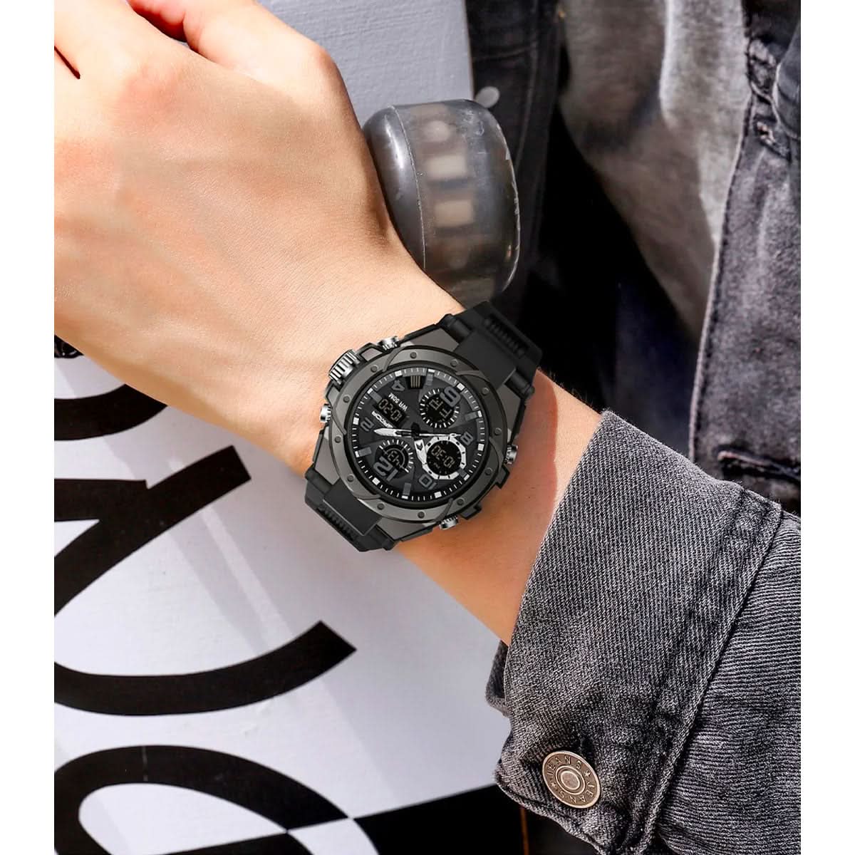 Orologio militare da uomo con display analogico-digitale e multifunzione